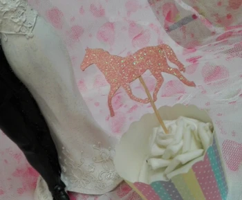 

Glitter pink horse Cupcake Toppers baby bridal shower birthday treat food toothpicks western country wedding party decoration