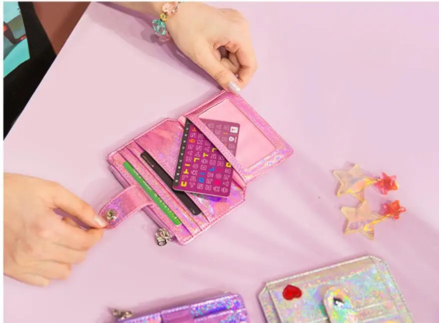 Card Holder Babysbreath Laser Shining Card Bag Girls Driver's License Bag Heart Hasp ID Credit Card
