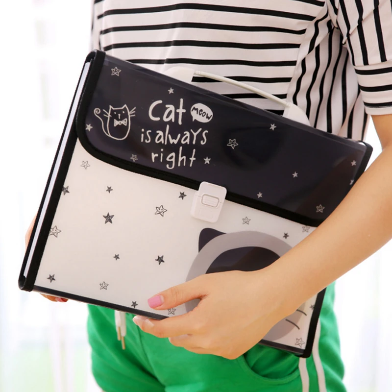 1 pcs Plastic Lovely Black Cat Document bag A4 File Folder Expanding