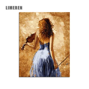 

Frameless Picture On Wall Acrylic Paint By Numbers DIY Painting By Numbers Unique Gift Oil Painting Girl Playing A Violin