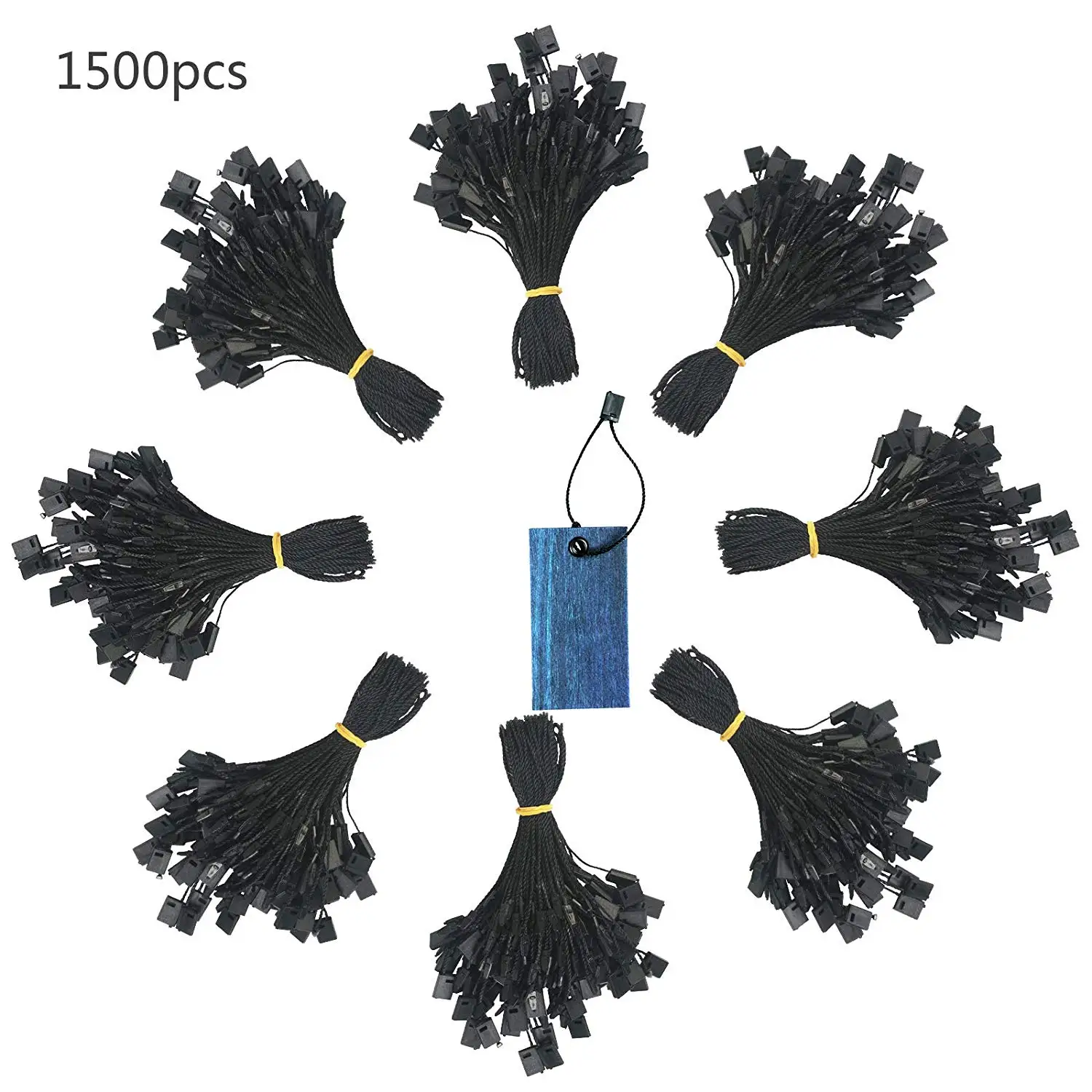 

METABLE 1500pcs Hang Tag String, Disposable Black Price Nylon Hang Tag String with Snap Lock Pin for Clothes Brand Tag Price