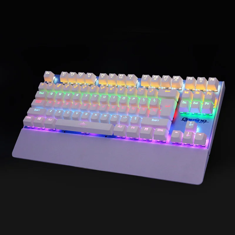 Оригинальная игровая механическая клавиатура с подсветкой, синие переключатели, анти-ореолы, световой 87 светодиодный, Проводная клавиатура, подставка для рук, русская наклейка - Цвет: Blue