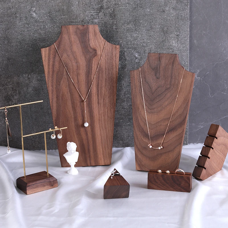 

Necklace Bust Solid Wood Black Walnut Pendant Necklace Display Holder Earrings Ring Display Stand Solid Wood Chain Showcase