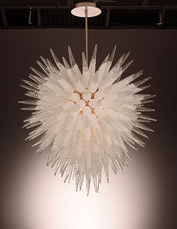 

Modern Crystal Chandelier Lighting 38 Inches Height LED Bulbs Hand Blown Glass Chandelier White and Clear Color