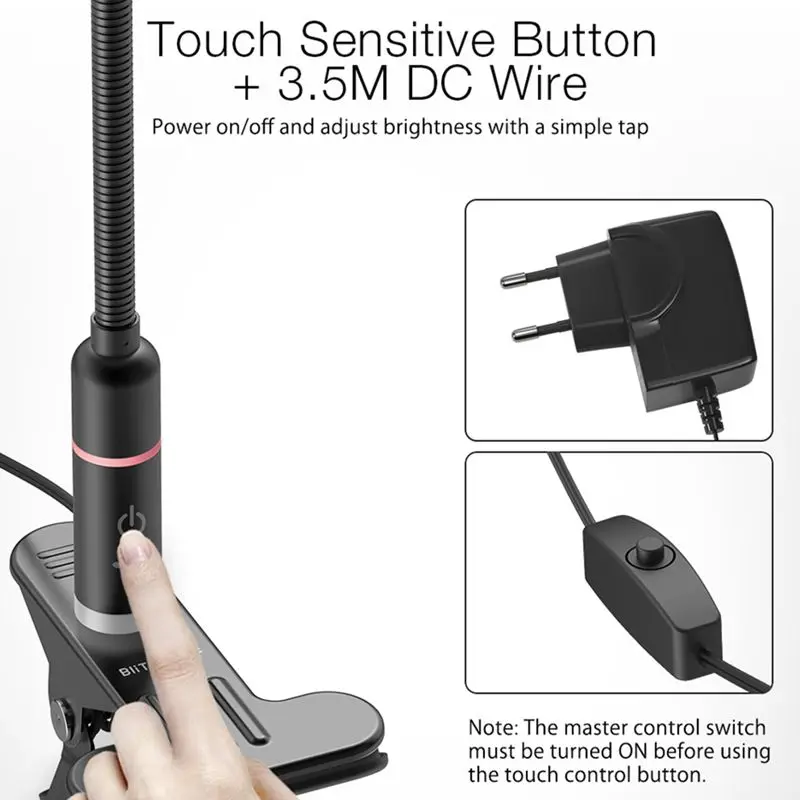 Tanie BlitzWolf lampa stołowa dotykowy 2.8W On off przełącznik Clip on elastyczny stół biurko lampa dotykowy czujnik ściemniania lampka do czytania AC100 240V