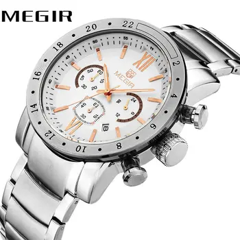 

MEGIR Business Fashion Men Quartz Watches Working Small Sub-dials Roman Numerals Stainless Steel Watchband Luminous Wristwatch