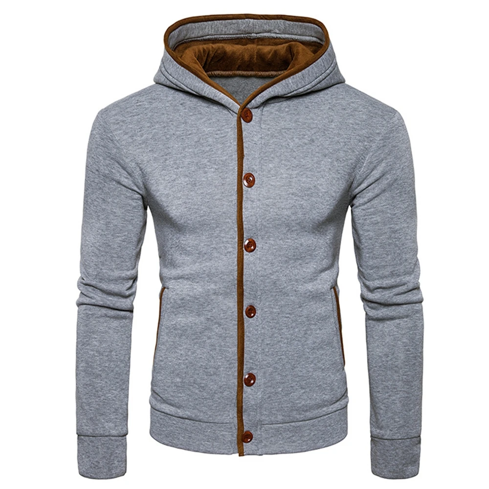 Cotton Hoodie Jacket Suede Panel Button Up Elbow Patch Hoodie Full ...