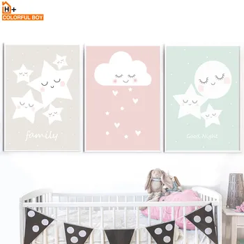

Star Moon Cloud Nursery Wall Art Canvas Painting Nordic Posters And Prints Cartoon Wall Pictures Girl Boy Baby Kids Room Decor