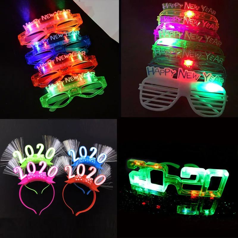 

30pcs/lot Kids Christmas Happy New Year 2020 LED Light Up Glasses Party Ball Fun Eye Mask Toys For Kids Birthday Gifts