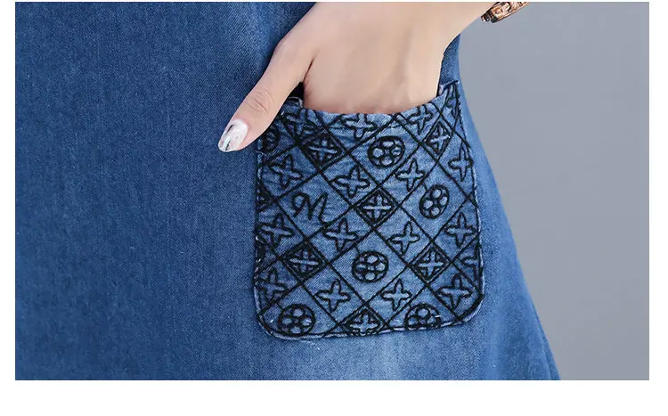 New Fashion Embroidery Dresses Women 2018 Summer Blue Denim Dress Women Casual Short Sleeve Large Size Dress Vestidos Mujer S-5XL (10)