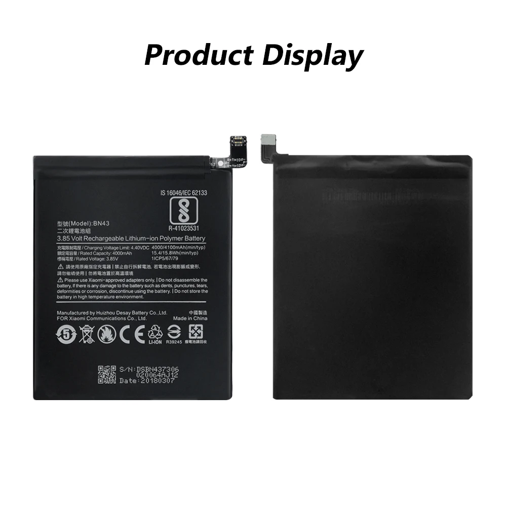 3,85 V 4100mAh литиевая Li-Po Li-polymer BN43 запасная батарея для мобильного телефона BN 43 BN-43 перезаряжаемая для Xiaomi Redmi Note 4X