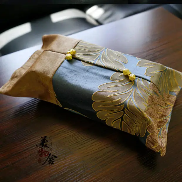 Freeshipping Tissue Box New Flannelet Leaves Luxury Customized Wedding Room Car Hotel Decorative Embroidery Napkin Holder Cover