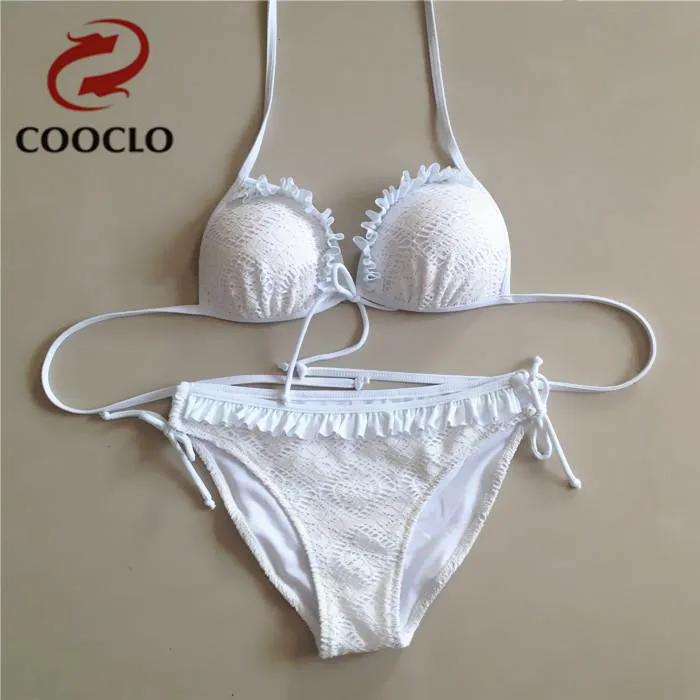Kaufen COOCLO Sexy Spitze Micro Bikini 2019 Push up Bademode Frauen Strap Solide Biquini Vintage Badeanzug Bikini Set Badeanzug Bademode