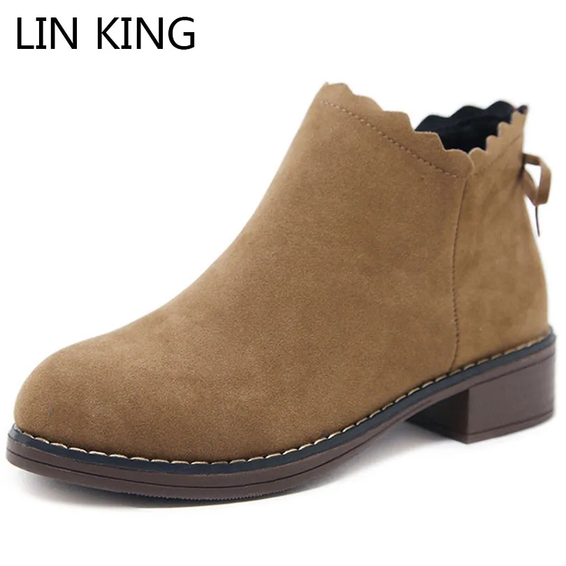 

LIN KING Spring Autumn Ankle Boots For Women Round Toe Chelsea Boots Slim Zipper Ladies Martin Boots Sweet Bowtie Short Shoes
