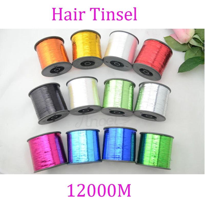 

Angels 12colors 12000m(39370 feet)/roll Glittering Sparkling Dazzle Colorful Tinsel Hair Tying Hair Extensions Decor Accessories