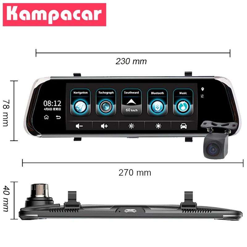 Kampacar 10 дюймов 4G Автомобильный видеорегистратор камера Wifi Bluetooth Android зеркало двойной объектив с обратной камерой ADAS рекордер с gps Видеорегистраторы