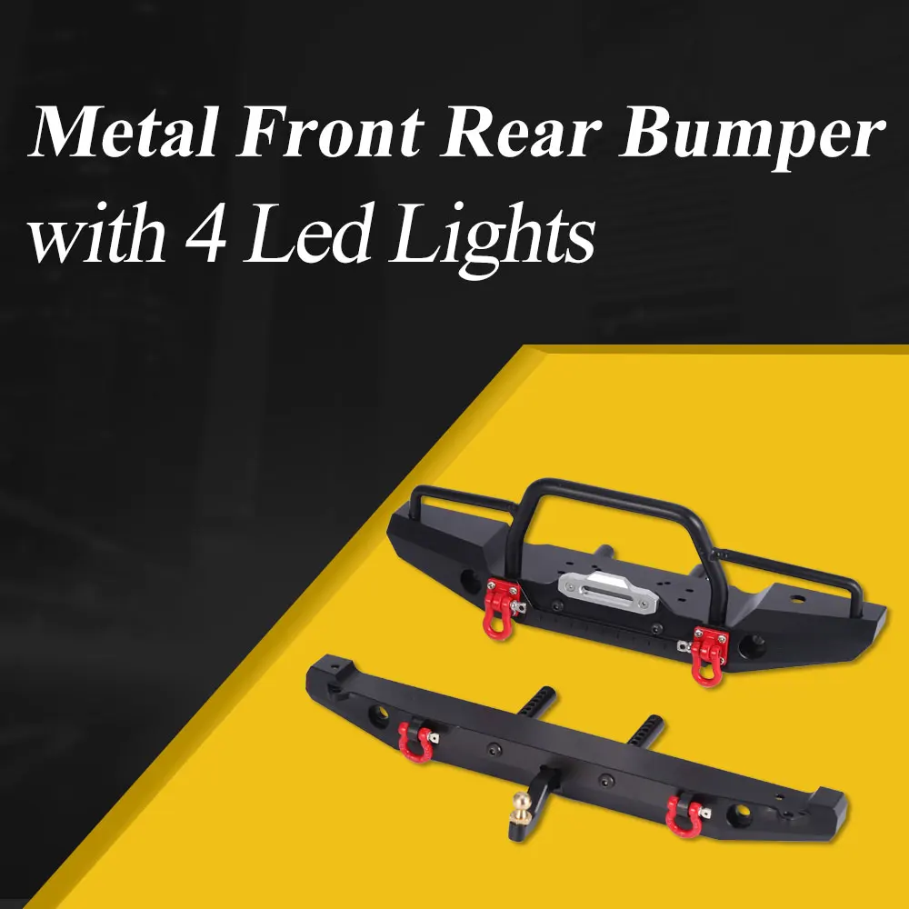 

Metal Front Rear Bumper with 4 Led Lights Hook Set for 1/10 SCX10II 90046 TRX-4 RC Off-road Crawler Model Spare Parts