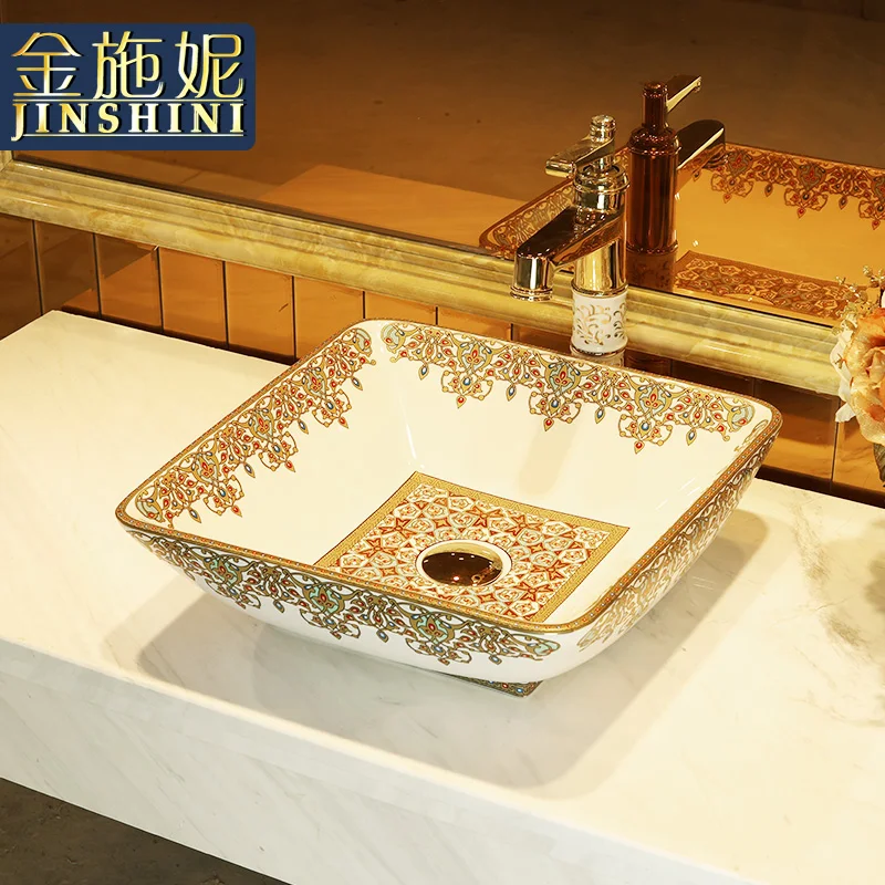 

Gold jingdezhen ceramic counter basin wash colored glaze gem