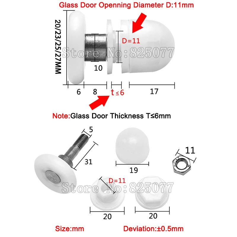 8 шт. Замена душевая кабина дверные ролики/бегунов/колёса/Ролики Колеса Ванная комната Стекло двери колёса диаметр 20/23/25/27 мм JF1100