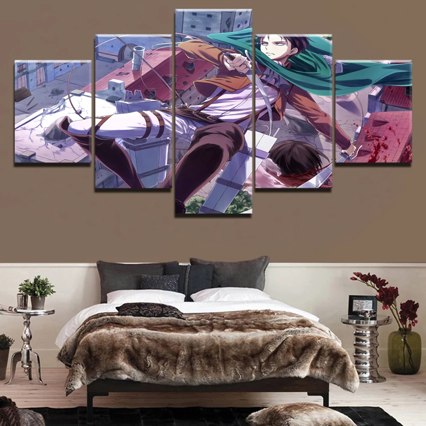 

Modular Wall Art Canvas 5 Pieces Attack on Titan Paintings Pictures Prints Poster Animation Home Decor For Living Room Framework