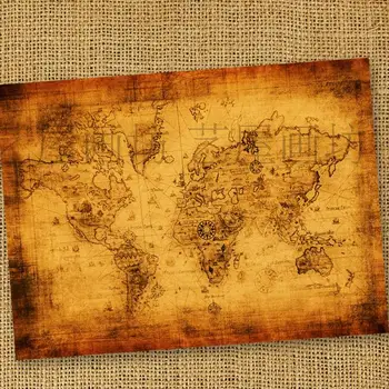 

Nostalgic vintage cowhide paper decorative big measurement map mural art paintings modern old compass map poster decoration