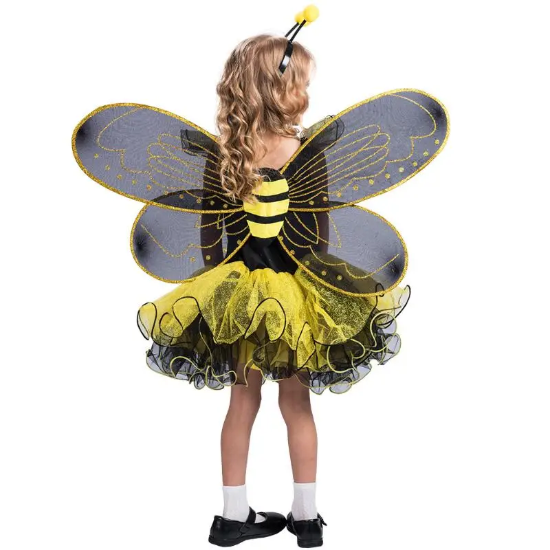 Girl's Yellow Dress Bee Party Cosplay Animal cosplay costumes Girl Halloween Cosplay Costume with Wing Girl's Yellow Dress Bee Party Cosplay Animal cosplay costumes Girl Halloween Cosplay Costume with Wing