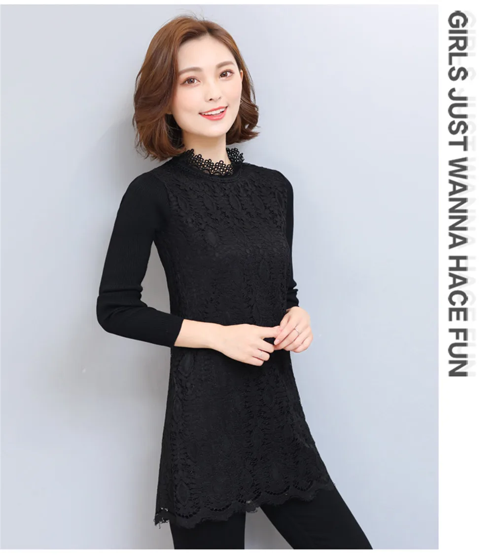 Autumn-Winter Thicken Women Lace Dress 2017 All Match Sweater Sleeve Wine Lace Dress vestido Plus Size 3XL bodycon Work Dress  (7)