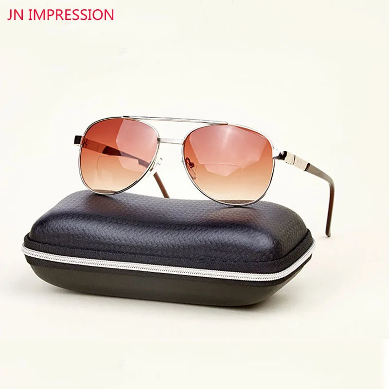 

Multifocal Sun Readers Bifocal Aviator Reading Glasses Women Men Alloy Frame Readers Eyewear With Box Oculos de grau