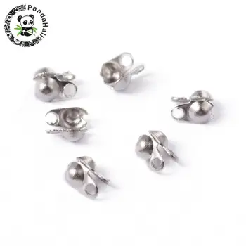 

304 Stainless Steel Smooth Surface Bead Tips, Stainless Steel Color, 4x2mm, Hole: 1mm