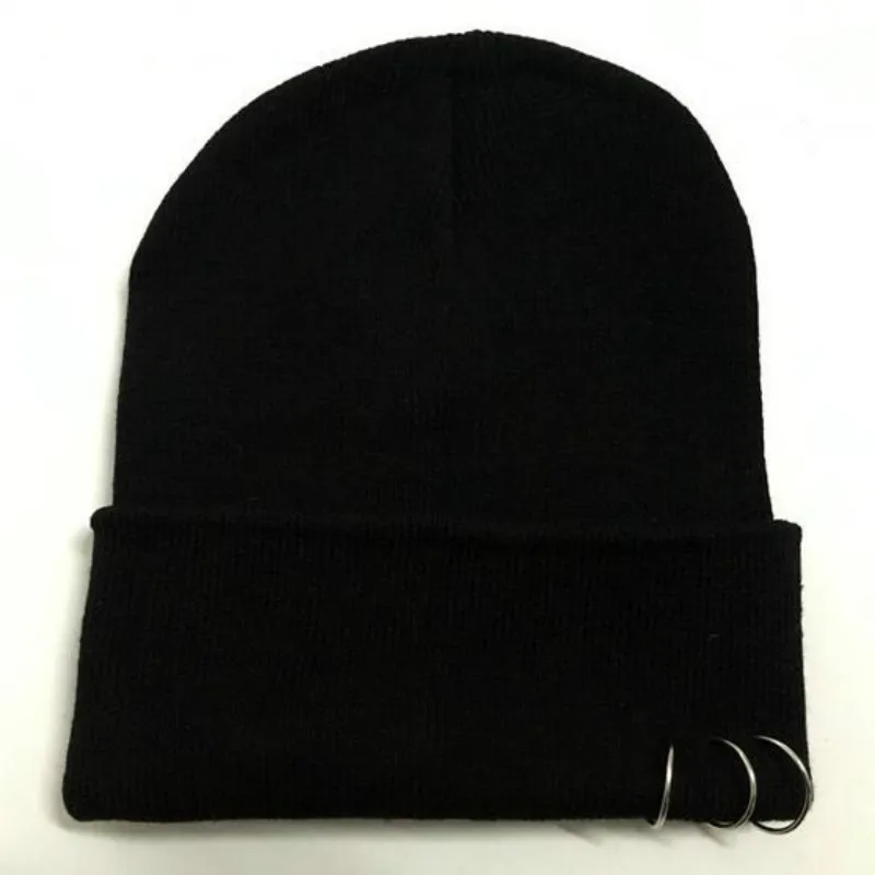 Который в душ для женщин и мужчин хип-хоп skullies beanie ring простая вязанная осенне-зимняя шапка мужская женская пустая Кепка розовый черный белый - Цвет: Черный