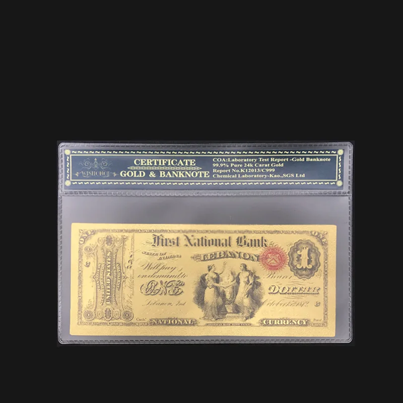 

Unique Gold Banknote Bill 1875 Year Edition $1 US Colored Dollar Fine 24k Gold Banknote With COA Frame for Collection
