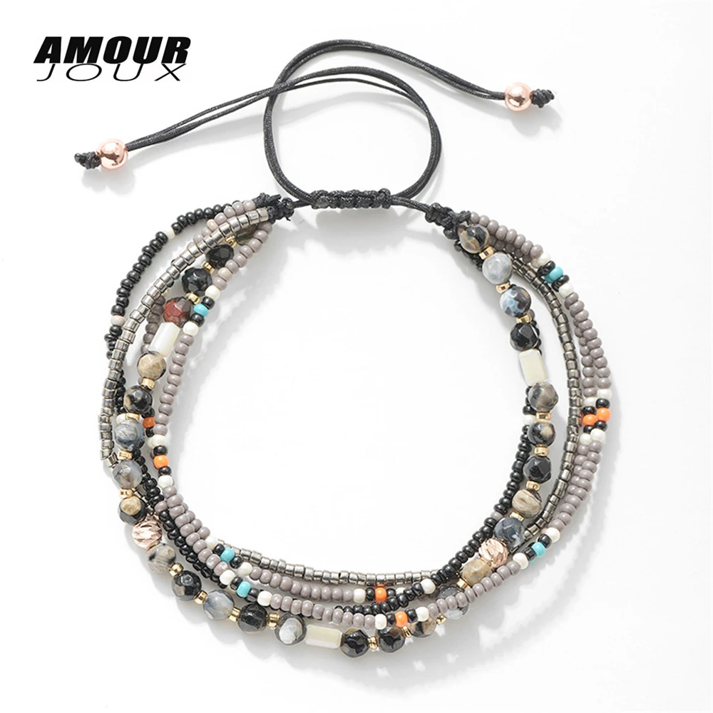 

AMOURJOUX Ethnic Adjustable Multilayer Strand Bracelet for Women Handwoven Boho Bracelets Jewelry