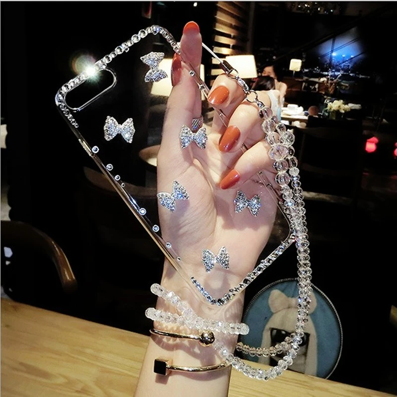 Aoweziic Mobile phone shell XS MAX XR crystal lanyard slim female diamond For iphone6s 7 8plus innovative protective sleeve tide