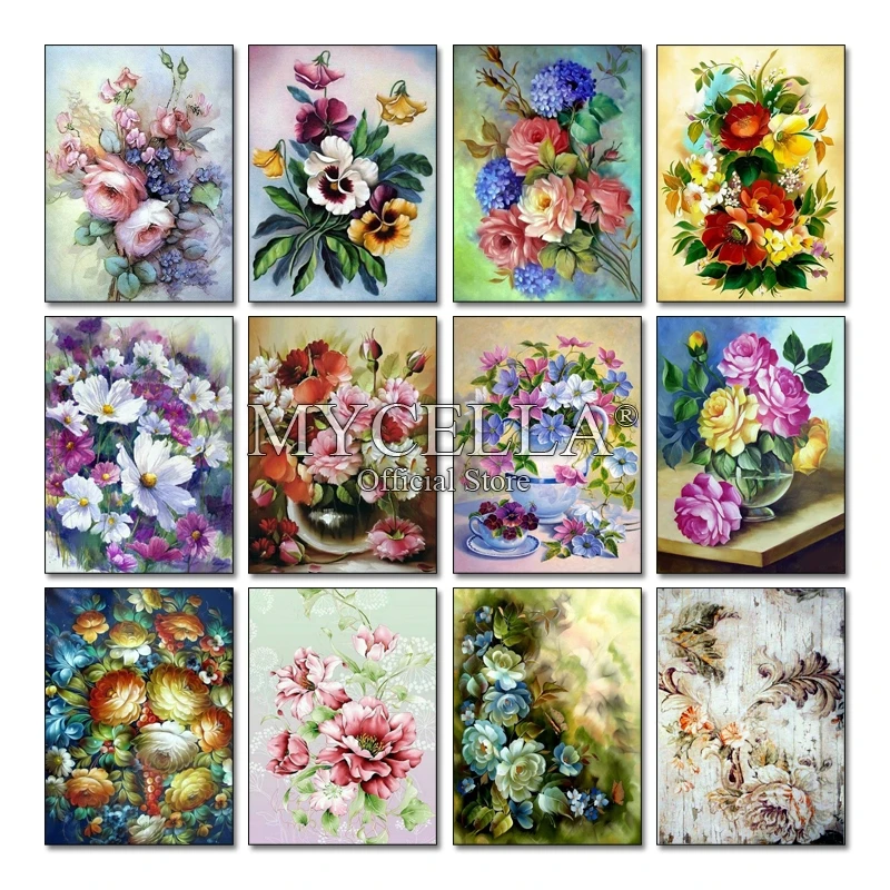 Flower 5D DIY Diamond Painting Cross Stitch Rose Butterfly Needlework Full Round Rhinestone Mosaic Embroidery Home Decor | Дом и сад