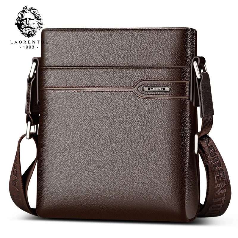 LAORENTOU الرجال جلد طبيعي الأعمال حقيبة ساعي الجانب حقيبة كتف رجل حقيقي جلد البقر خمر عارضة Crossbody حقيبة