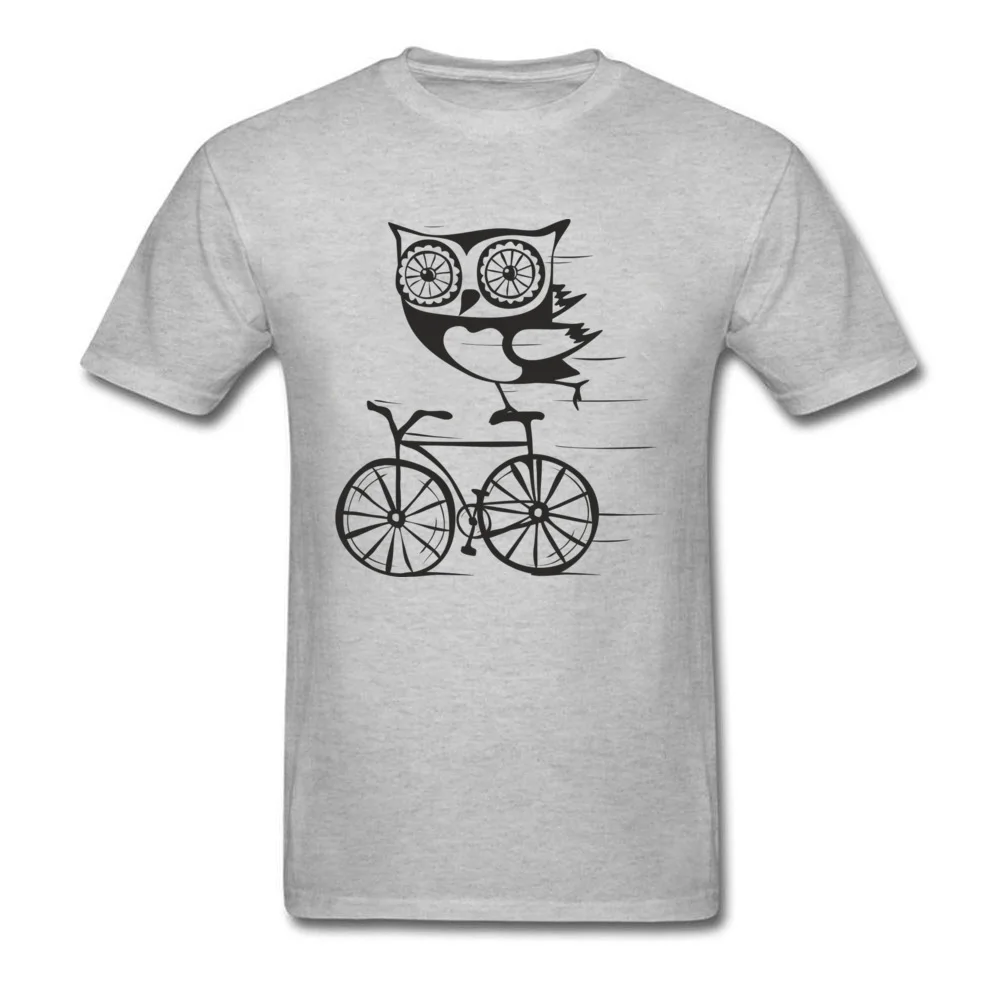 Owl by bicycle T Shirt Casual Short Sleeve Fashion O Neck 100% Cotton Fabric T Shirt Casual Tops Shirts for Men ostern Day Owl by bicycle grey