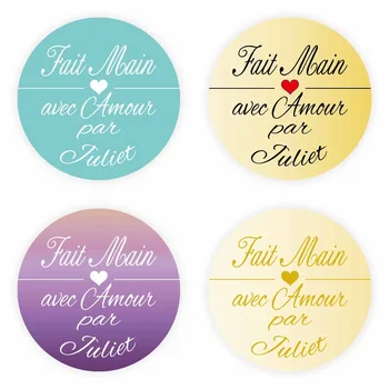 

DouxArt 100pcs Stickers Personalized Fait Main avec Amour Heart - 4CM Colorful Wedding Baptism Communion invitation Label V1424