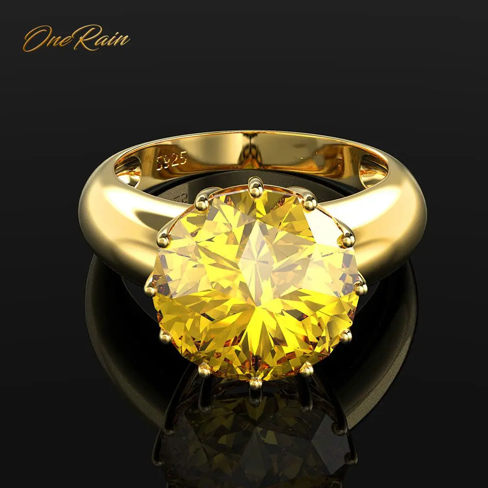 OneRain Винтаж 925 пробы Серебряное цитриновое Свадебное обручальное кольцо с драгоценным камнем желтое золото юбилей ювелирные украшения