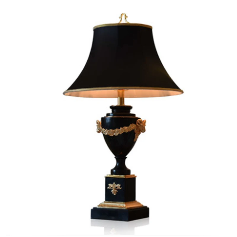Мраморная большая настольная лампа для гостиной, настольная лампа, черная роскошная вилла, отель, спальня, прикроватная классическая настольная лампа - Цвет абажура: Черный