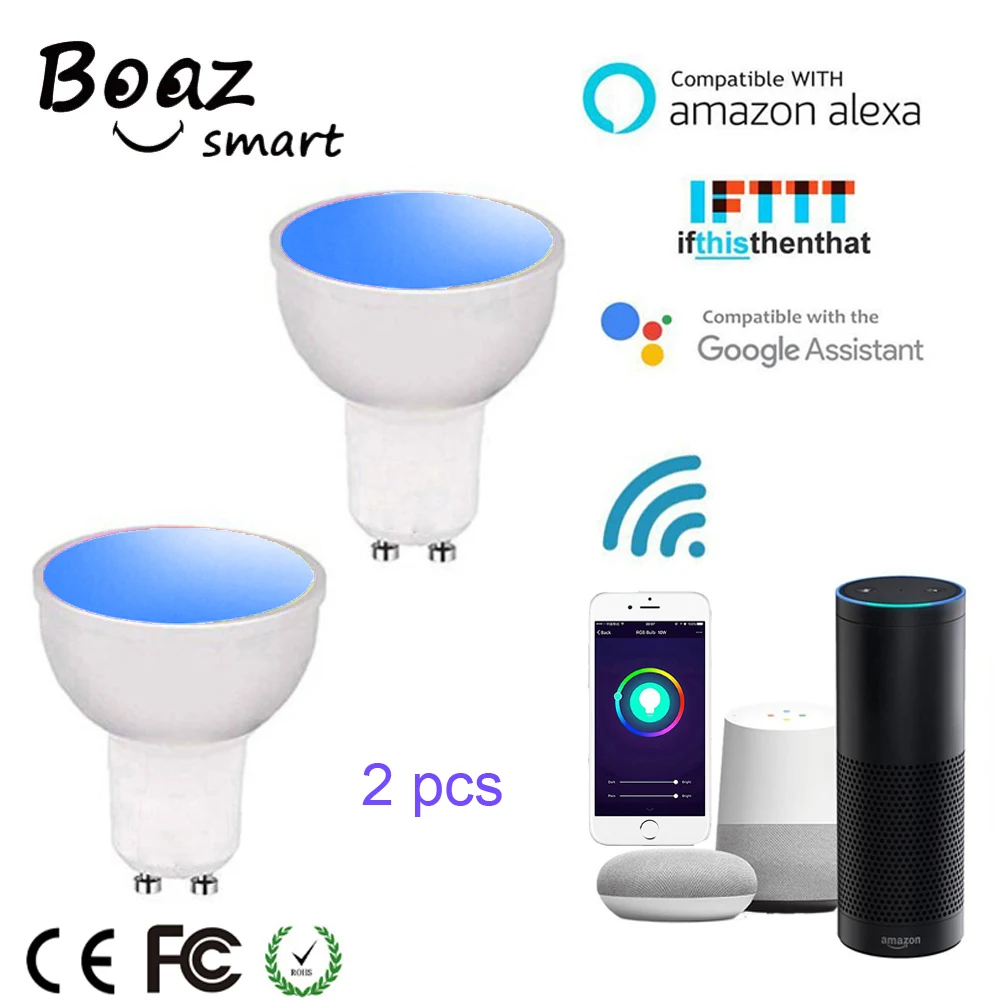 

Boaz-EC Smart Wifi RGBW Led Spotlight Voice Control Wifi Smart GU10 Bulb Dimmable Alexa Echo Google Home IFTTT Tuya Smart 2pcs
