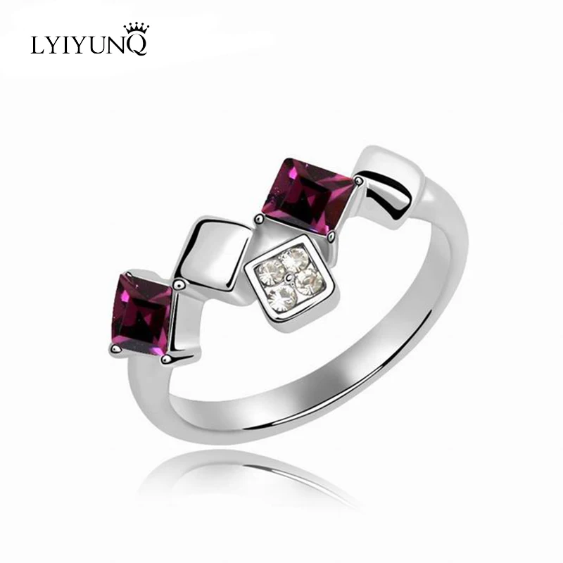 Модный бренд, посеребренные ювелирные изделия, Геометрические Квадратные Свадебные кольца с австрийскими кристаллами для женщин - Цвет основного камня: R009 Deep Purple