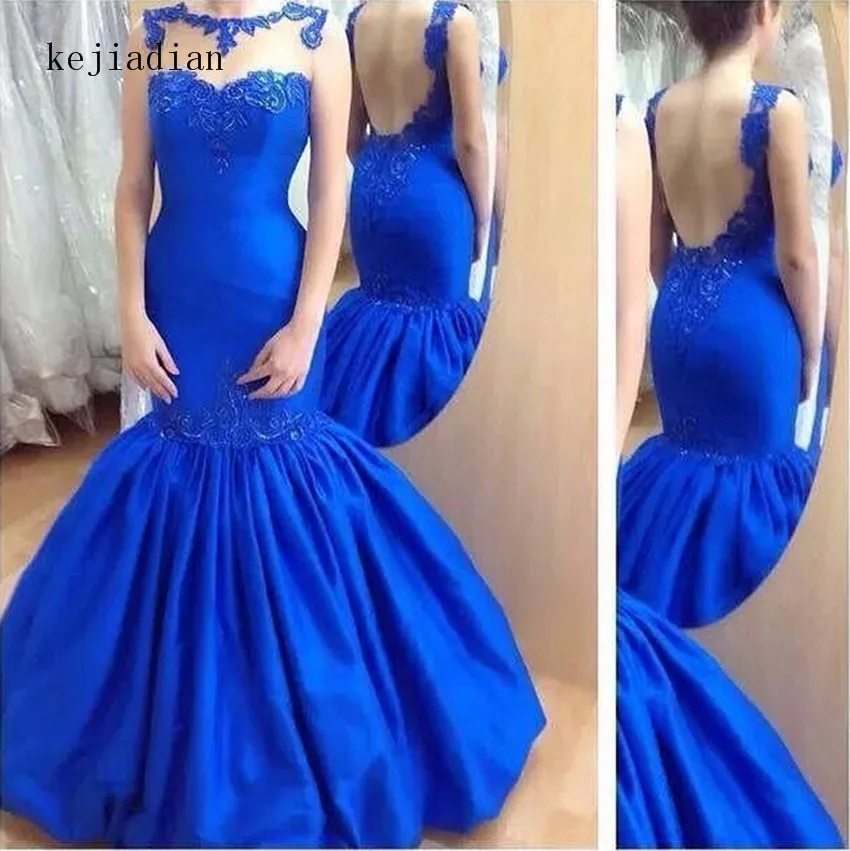 

Mermaid Royal Blue Evening Dress 2019 Satin with Applique Robe De Ceremonie Ladies Long Dinner Gowns Party Gowns Formal Dress