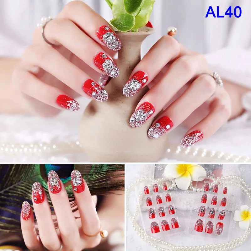 

2019 Hot sale 24 Piece Boxed Bridal Nail Patch Nail Art Finished Piece Fake Nails