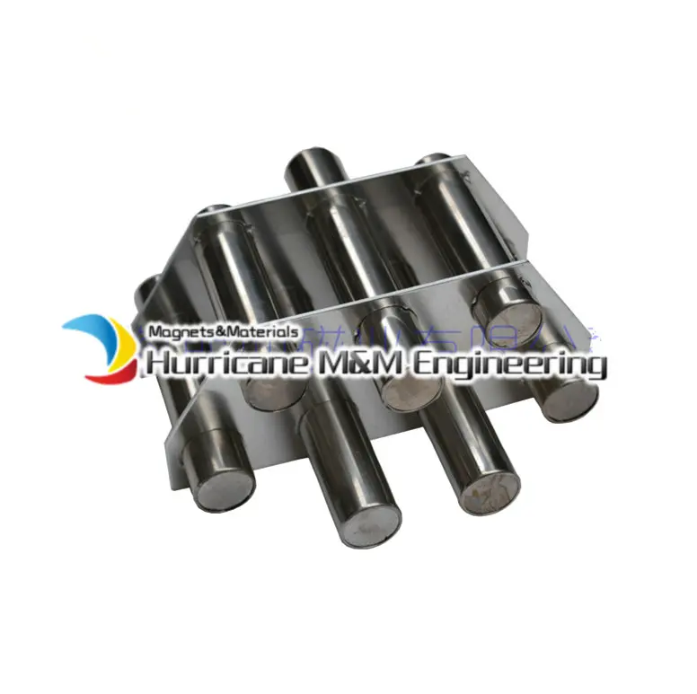 

NdFeB Magnetic Wand Plate 7-pc 6K Gauss Filter Strong Neodymium Magnet Stainless Steel 304 Bracket Sanitary Grade Iron Removal