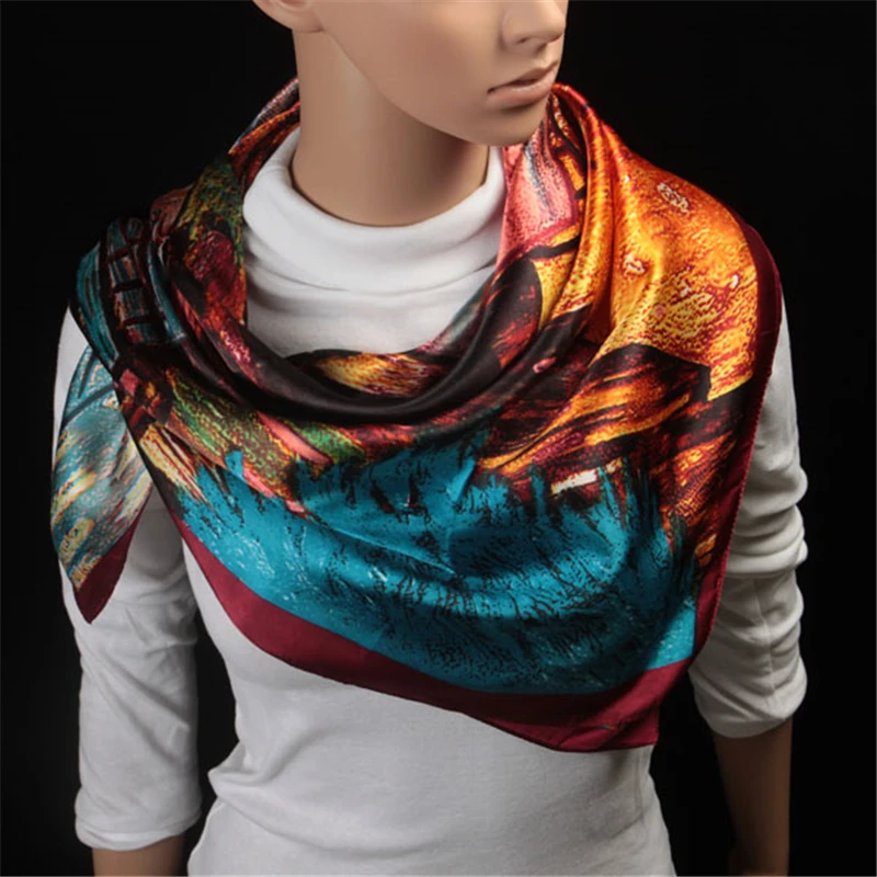 

Designer 90cm*90cm New Luxury Print Brand Frame Plaid Striped Women Twill Silk Scarf Small Square Scarves Hijab Headband