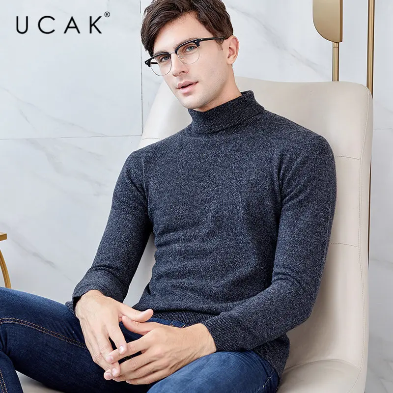 UCAK Brand Sweater Men Pure Merino Wool Pullover Men Autumn Winter Soft Cashmere Sweaters Thick Warm Turtleneck Pull Homme U3011