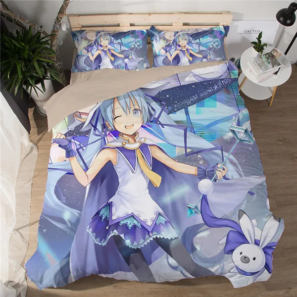 Japanese Anime Magical Mirai Hatsune Miku Bedding Set Bedcover Pillow Case 3/4PCS girls duvet cover sets cartoon blue bedclothes - Цвет: style12