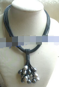 

xiuli 003523 15rows 17.5" freshwater pearl black gray egg necklace