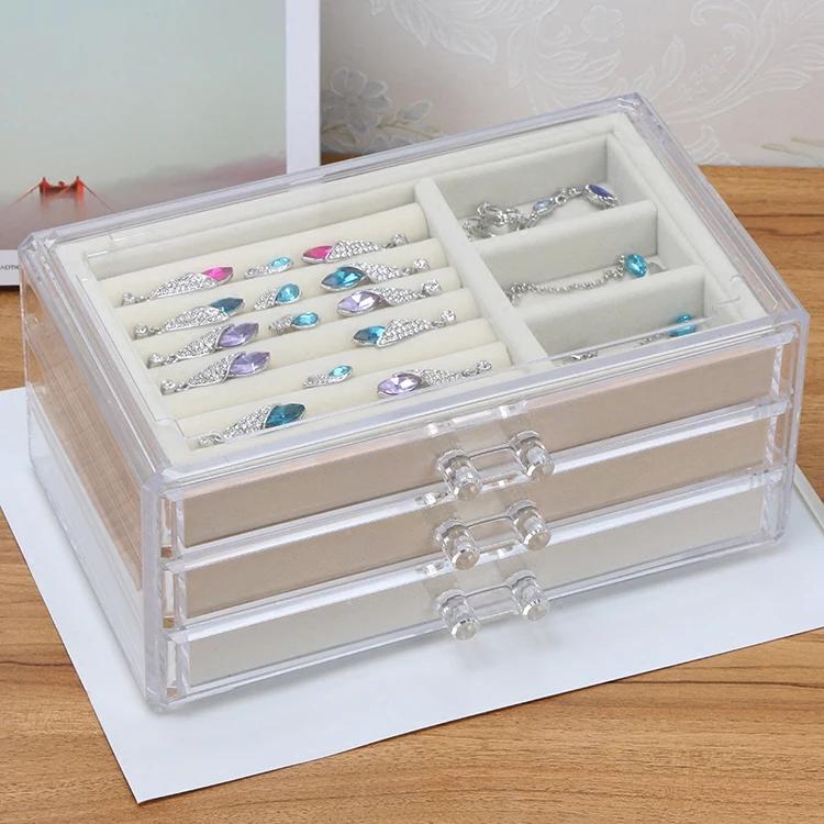 3 layers transparent jewelry box princess drawer style storage multi-storey | Украшения и аксессуары