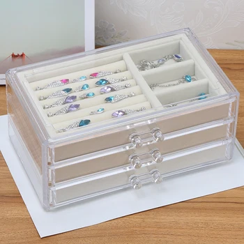 

3 layers transparent jewelry box princess drawer style jewelry storage box multi-storey